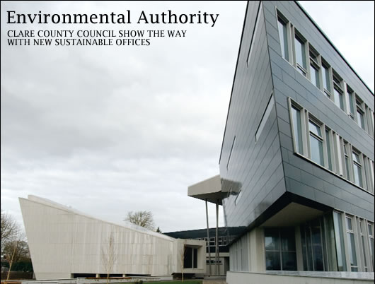 As long term readers of Construct Ireland will recall, the mainstreaming in recent years of sustainable design and construction has been exemplified in many innovative local authority offices. John Hearne visited Aras Contae an Chláir, and discovered a building which attempts to holistically minimise environmental impact, with attention paid to more than just energy performance and carbon emissions.