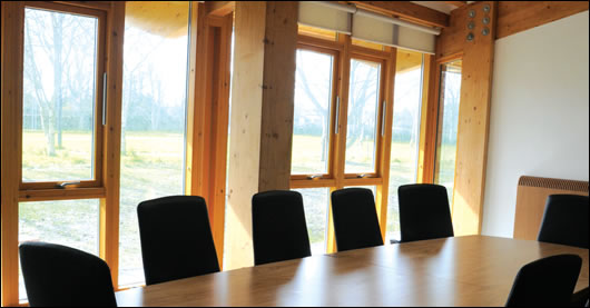Timber is abundantly used throughout the building, such as in the council offices