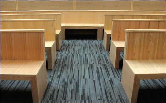 timber is abundantly used throughout the building, such as in the council offices