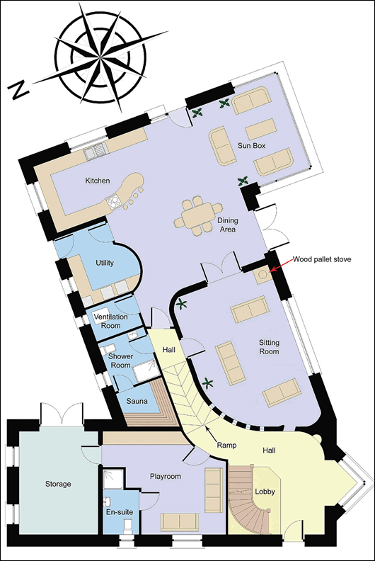 The ground floor plan of MosArt’s first passive house
