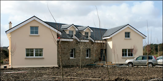 Wolf Passive Homes’ show house in Kildare, (above) the front of which faces North whilst the rear (below) faces south and therefore includes substantially more glazing