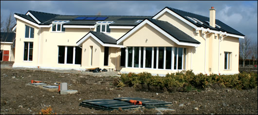Wolf Passive Homes’ show house in Kildare, (above) the front of which faces North whilst the rear (below) faces south and therefore includes substantially more glazing