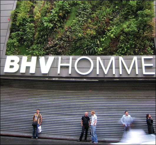 Some examples of renowned French botanist Patrick Blanc’s living walls abroad include (top) the Musée du quai Branly in Paris; (above) le Mur Vegetal at Melbourne Central, Australia; and (below) the BHV Homme fashion store, also in Paris