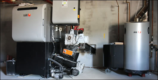 Two Froling wood pellet boilers heat the development: one is a 110kW unit, the other 25kW. The 25kW unit supports the base load and is constantly switched on, thus avoiding the inefficiencies that occur when boilers power up or down
