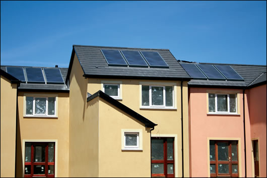 Nutech Renewables’ solar collectors on the roofs of Leahy Brothers housing development at Killeagh, County Cork