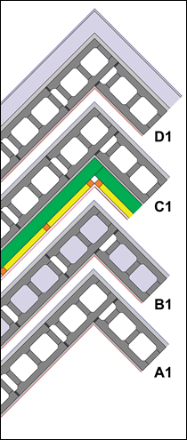 Figure 3: energy upgrade options - analysis of the corner of a hollow block wall viewed in plan