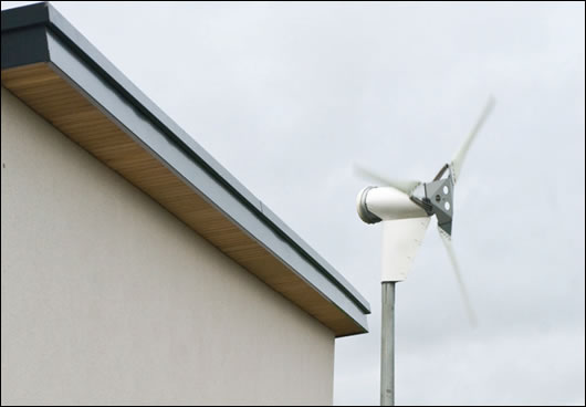 The 2.8 kW wind turbine provides a sizeable part of the house’s electricity requirements