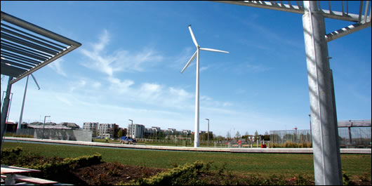 Lining the promenade are five 50kW wind turbines which provide electricity on site