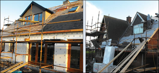 The external insulation being applied and Aerobord Platinum insulation being fitted to the new roof