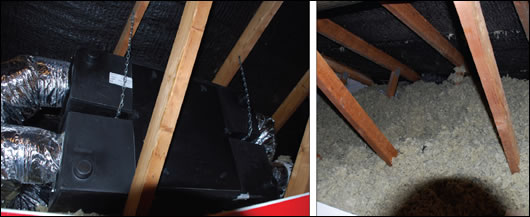 (left) The Proair 300 heat recovery ventilation system; (right) the roof was insulated with 600mm of Rockwool