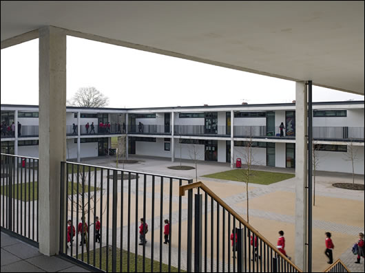 the school is principally designed around two courtyards which the classrooms open onto, creating an interesting microclimate