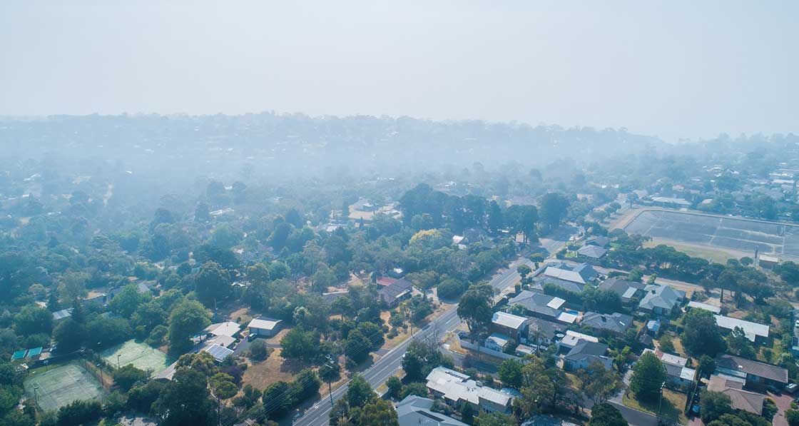 Bushfire smoke from the Black Summer forest fires descending on the suburbs in Melbourne. Photo: Tsvibrav
