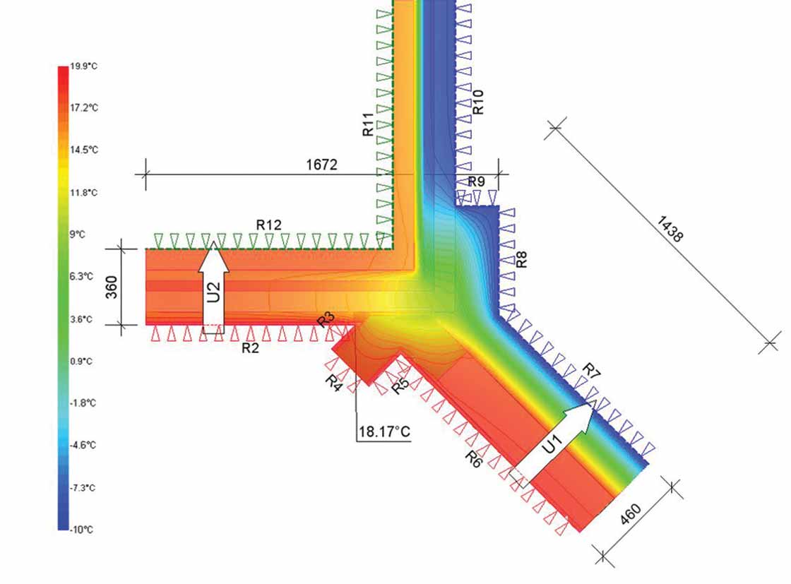Thermal analysis of the new build connection to existing cavity wall with external insulation overlapping to prevent cold bridging