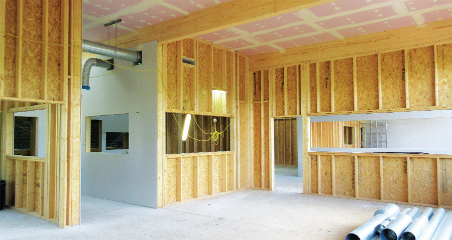 The timber frame structure from Cygnum was fully filled with Warmcel insulation