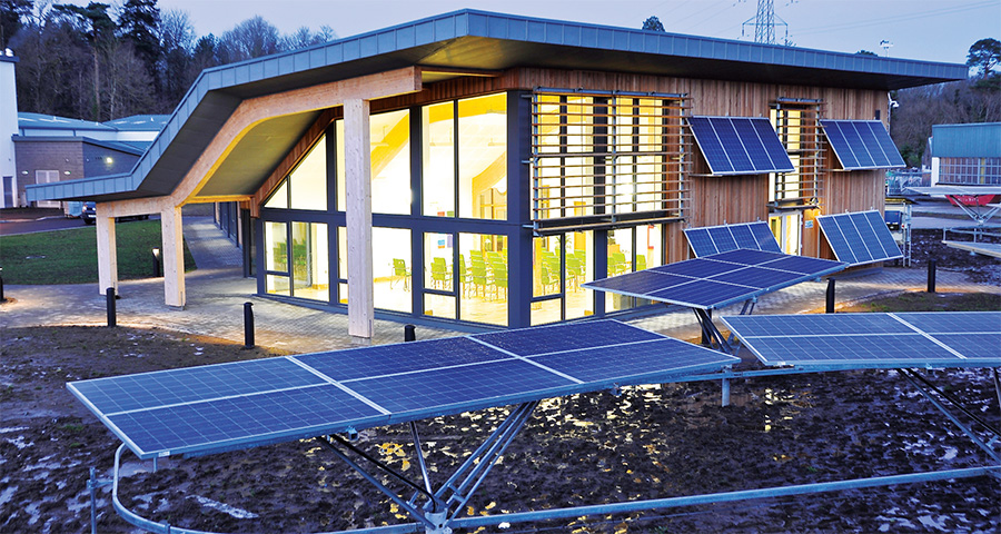 The Crest pavilion has 150 ground-mounted PV panels and a further 60 on the building itself