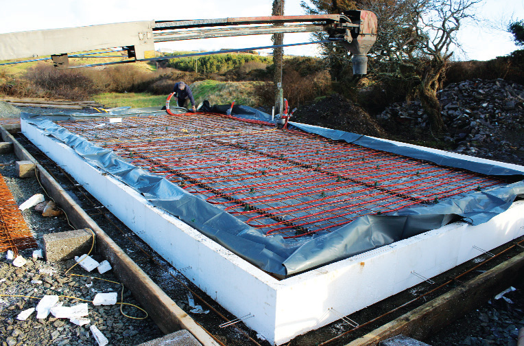 The studio’s insulated foundations and underfloor heating pipework