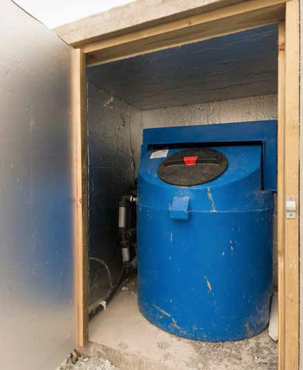 The water storage tank is situated outside, as opposed to the attic, so it can’t burst and drain water down through the house