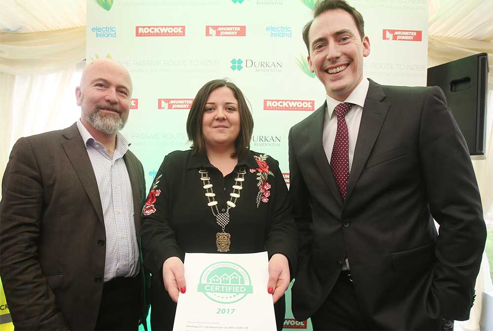 Pictured handing over the HPI cert are (l-r) IGBC chief executive Pat Barry, South Dublin County Council leas cathaoirleach Martina Genockey and Patrik Durkan.