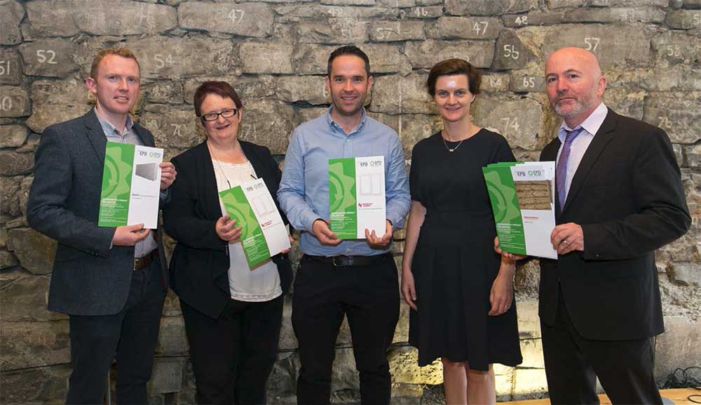 Pictured with their EPD certificates are (far left) Jason Martin of Quinn Building Products; (left) Munster Joinery’s Marlene O’Mahony; (right) EPA director Eimear Cotter; and (far right) IGBC CEO Pat Barry.
