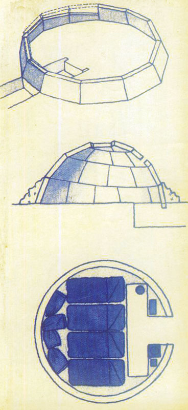 International - Diagram showing how the sleeping area is raised above the entrance so that it retains any heat as hot air rises