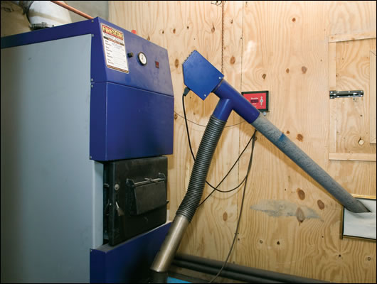 A Futura wood pellet boiler, which has an output of 24 kilowatts, was also installed; so consideration had to be taken for storing the pellets which require a large dry space
