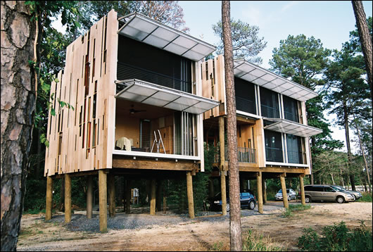 The Loblolly House represents a novel approach to pre-fabricated and modular housing concepts. The house introduces off-site fabricated elements which are detailed for on-site assembly, future disassembly and redeployment