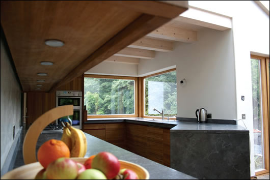 open plan design and glazing bring natural light into the kitchen