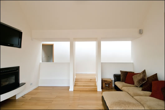 Vaulted ceilings in the bungalow provide a sense of space