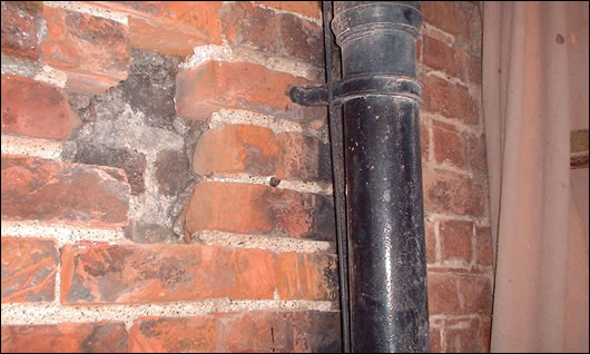 Detail of cavity to U-value test façade during repair/repointing in 2005