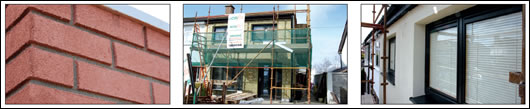 (left to right) Ecoglaze Edition 4 windows featuring a blind between the inner and middle pane; the house is externally insulated with 120mm high density Rockwool insulation; the freshly applied brick finish