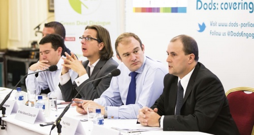Pictured (l-r) are Glass &amp; Glazing Federation deputy CEO Giles Wilson; Simon Wright MP; Guardian head of environment Damian Carrington; energy &amp; climate change minister Ed Davey; and Velux design manager Paul Hicks