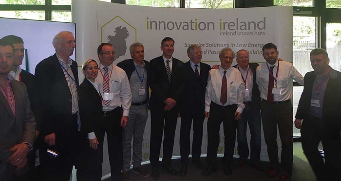 Passive House Institute founder Prof Wolfgang Feist with representatives of the Enterprise Ireland-led cluster of low energy and passive house companies at the Aachen conference