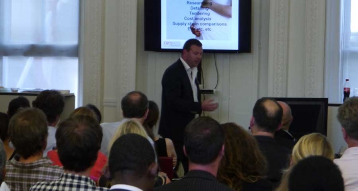 Optiwin&#039;s Conor Ryan speaking at an Advantage Austria event in London in June on passive house and low carbon building